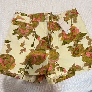 Rebecca Taylor Cream and Pink High Waist Floral Shorts